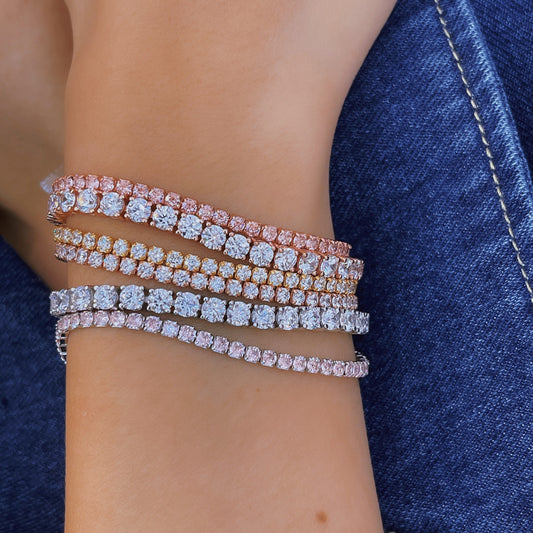 閃爍粉紅鋯石純銀手鍊2.5mm