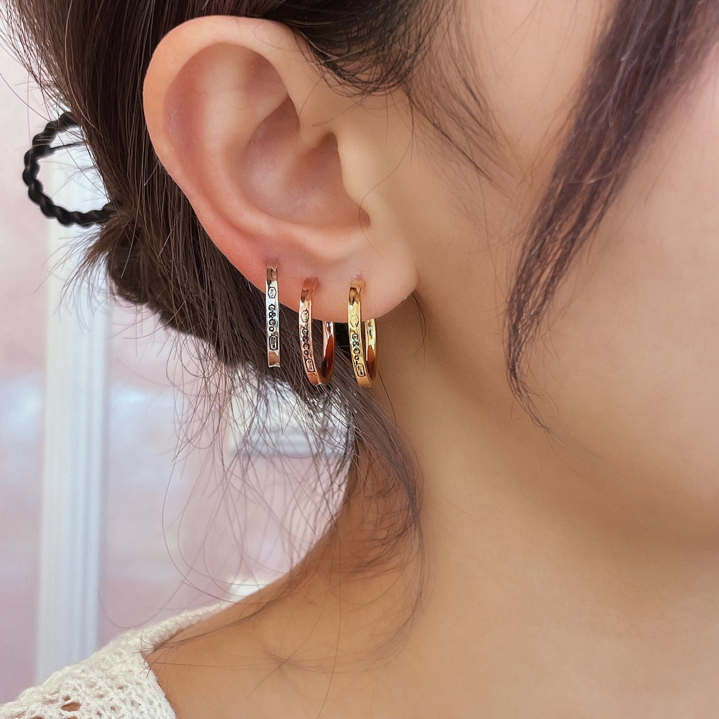 簡約經典刻字純銀耳環