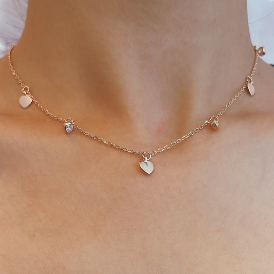 鋯石心心純銀鎖骨鏈