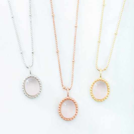 粉紅色月光石純銀項鍊