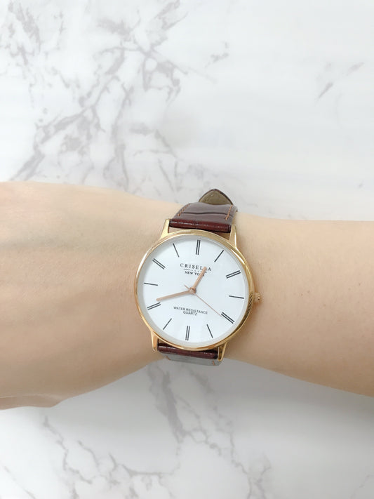 百搭復古真皮石英手錶