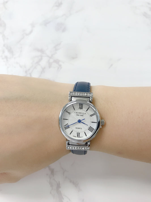 優雅復古鑲水晶真皮女士手錶