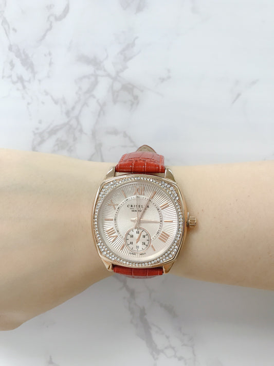 閃爍鋯石真皮石英手錶