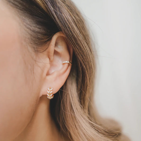 仙氣葉子圖案純銀鋯石耳環