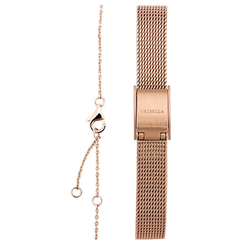 優雅復古鋼織帶石英手錶配珍珠手鏈套裝