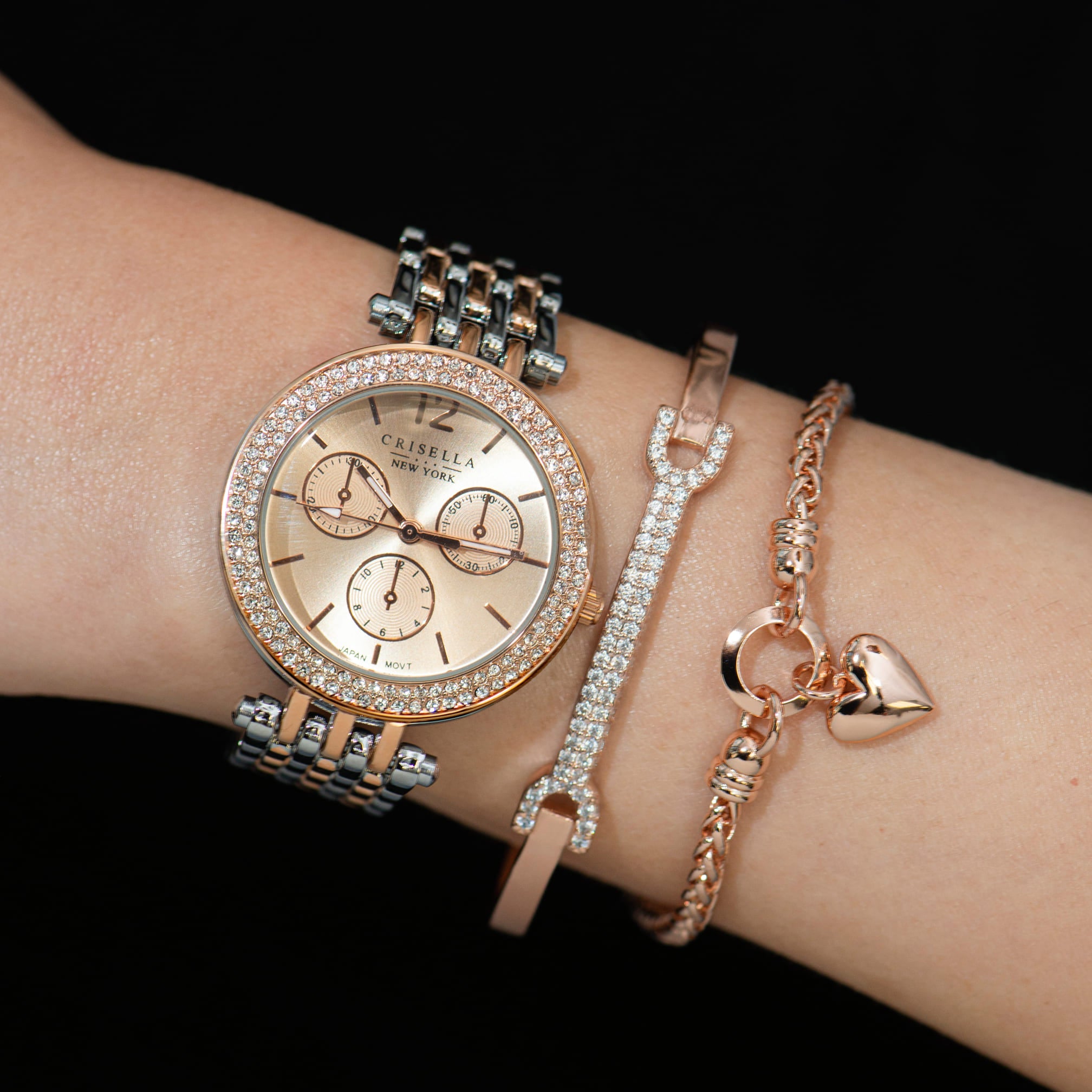 Classic Glitter Metal Watch with Glitter Bracelet Bracelet Set