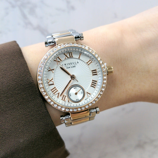 <transcy>Elegant Metal Strap Watch with Crystals</transcy>
