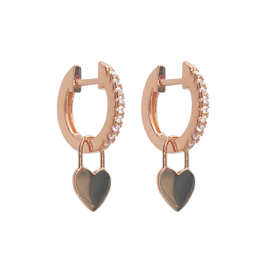 純銀心形吊飾鋯石耳環