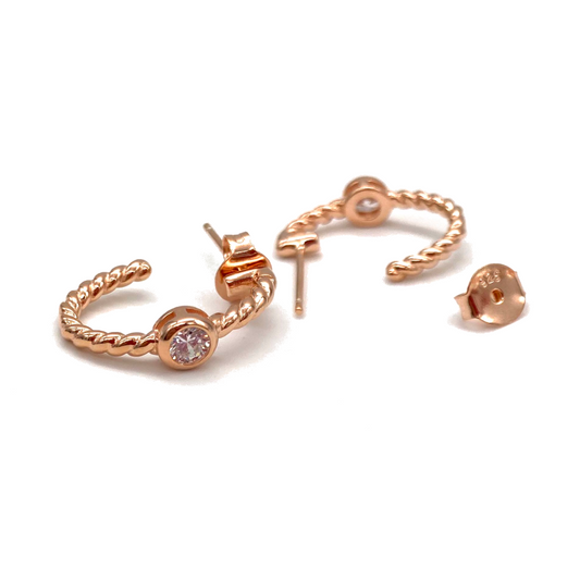 扭紋鋯石半圈純銀耳環