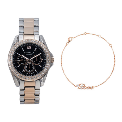 <transcy>Sporty Glam Watch with Love Bracelet Set</transcy>
