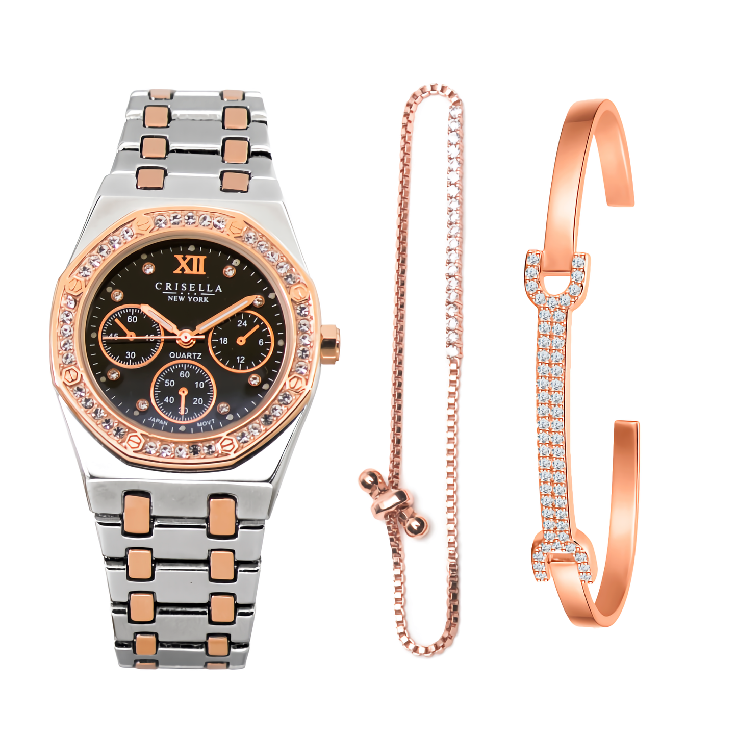 <transcy>Bling Watch, CZ Tennis Bracelet and Bangle Gift Set</transcy>