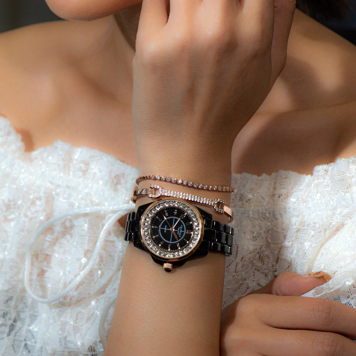 奧地利水晶閃爍石英手錶配閃爍手鏈手鐲套裝