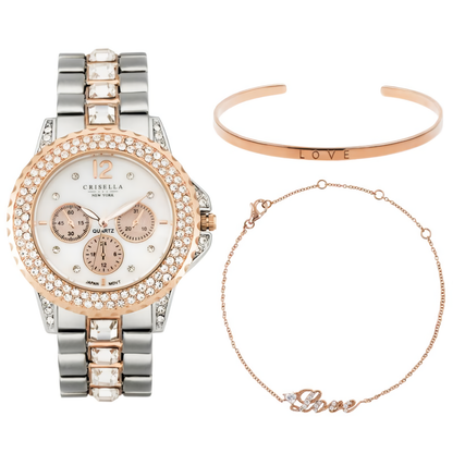 <transcy>Diva’s Bling Watch “Love” Bracelet and Bangle Set</transcy>