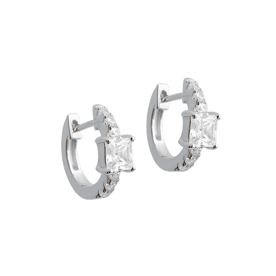 時尚方形純銀鋯石耳環