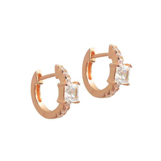 時尚方形純銀鋯石耳環