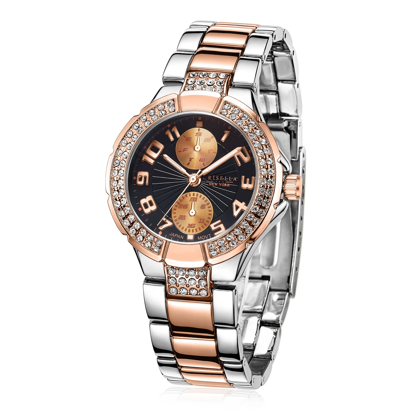 鑲水晶金屬錶帶指針石英女士腕錶