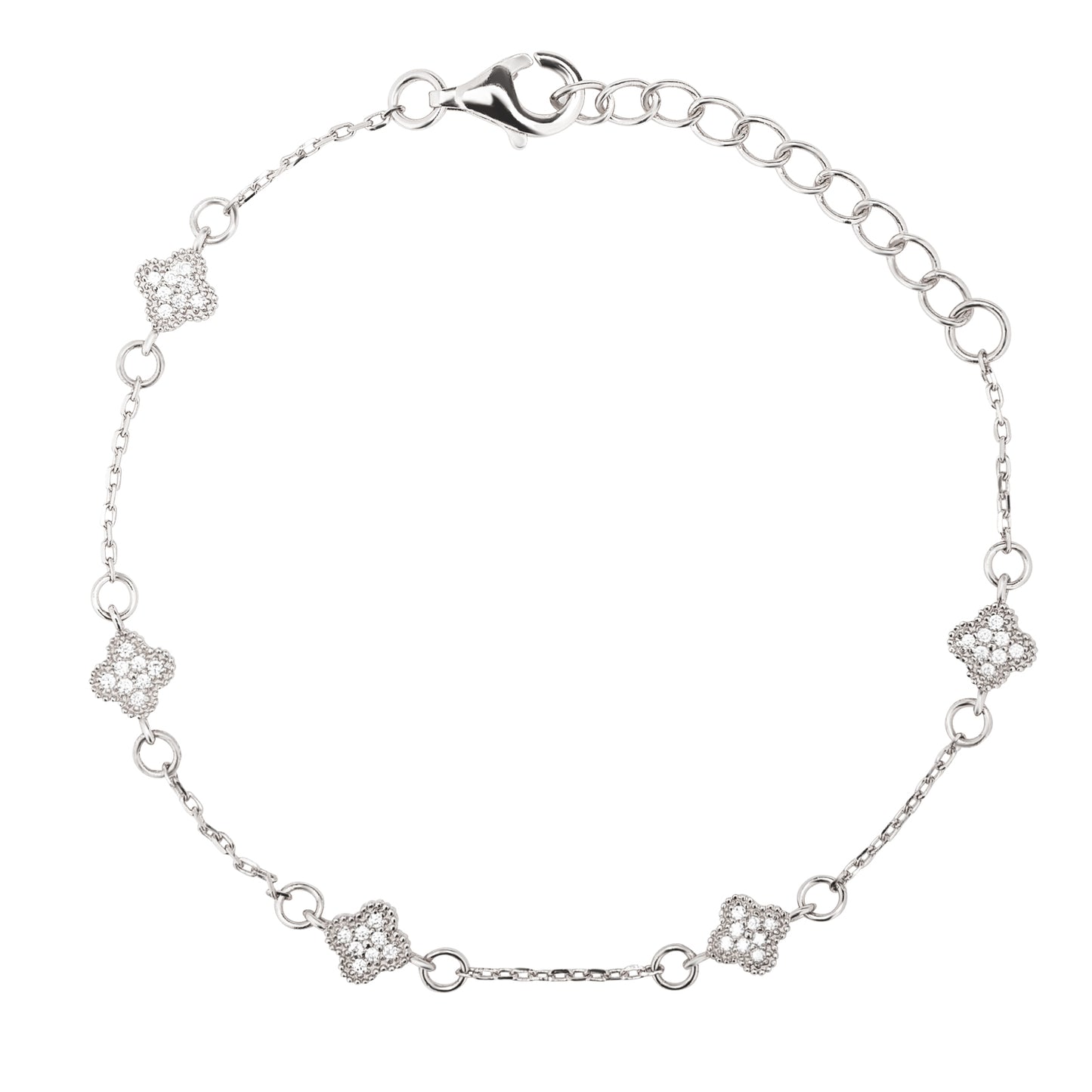 <transcy>Silver Pave Clover Bracelet</transcy>
