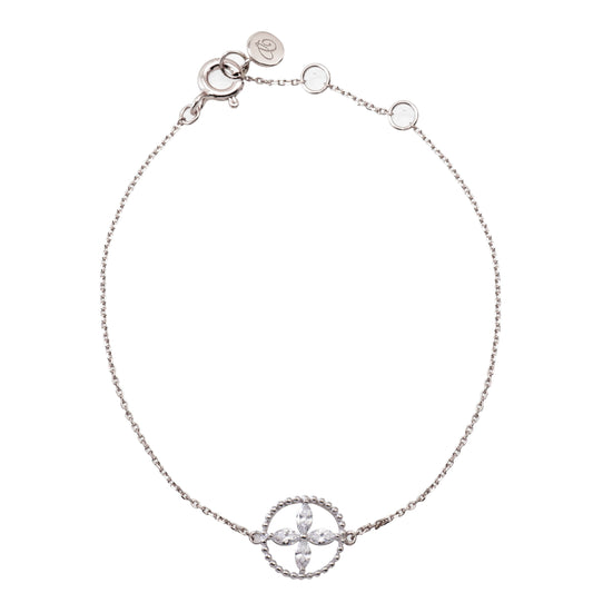 <transcy>Silver Four Leaf Flower Crystal Bracelet</transcy>
