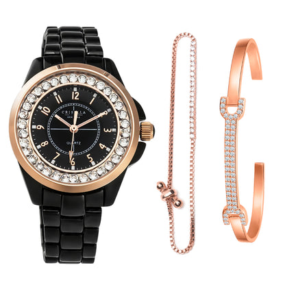 Austrian Crystal Sparkling Quartz Watch with Sparkling Bracelet Bracelet Set