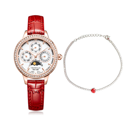 <transcy>Multi-Fun Crystal Leather Watch with Crystal Heart Bracelet Set</transcy>