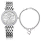 <transcy>Classy Crystal Accented Metal Watch with “Heart” Wheat Chain Silver Bracelet Set</transcy>