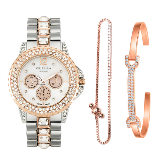 Elegant Sparkling Zircon Metal Quartz Watch with Sparkling Bracelet Bracelet Set