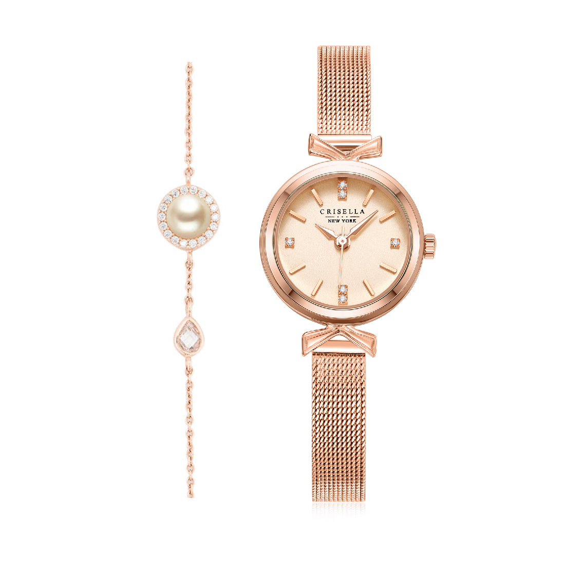 Vintage Petite Steel Web Quartz Watch with Pearl Bracelet Set