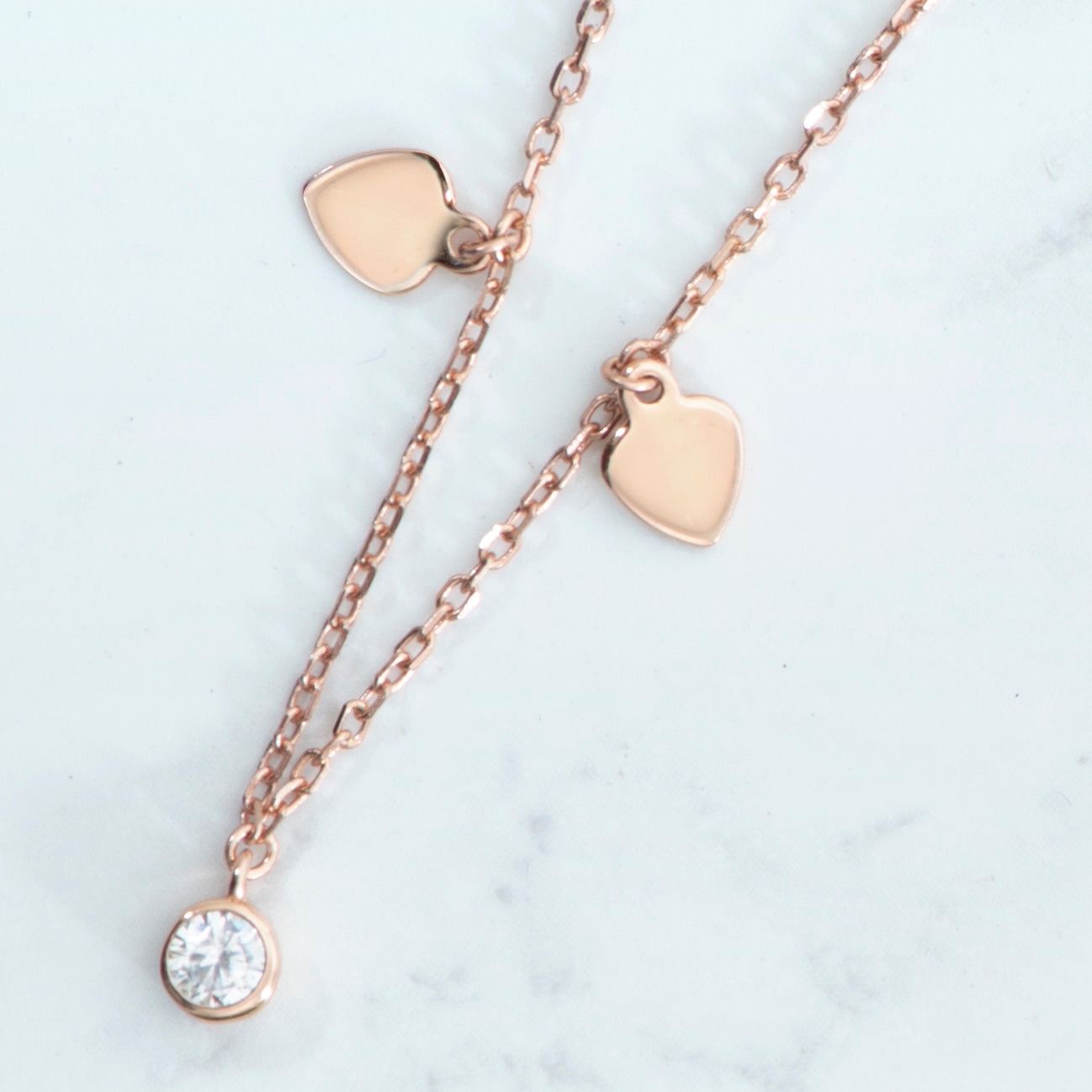 <tc>Mini Zircon Heart Sterling Silver Clavicle Necklace</tc>